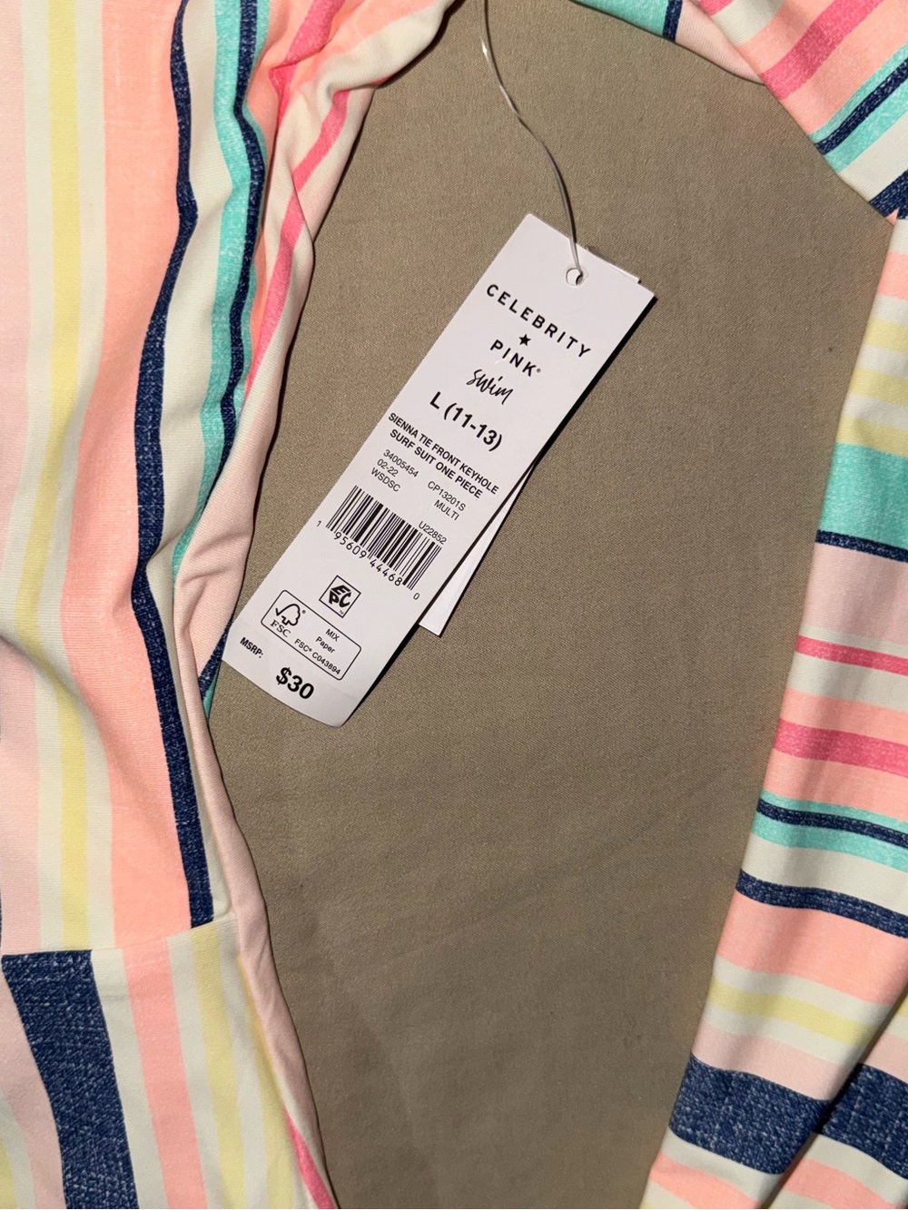 Celebrity Pink Pastel Multicolor Striped One-Piece with Front Tie - Size L - Picture 6 of 7